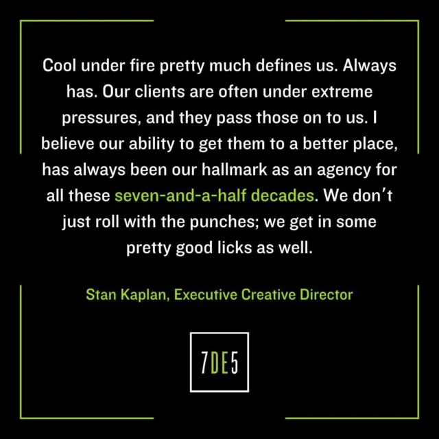 As we continue to celebrate an important milestone for our agency, our Executive Creative Director, Stan Kaplan, reflects on Davis Elen's 75-year history of success. #sevenDEfive